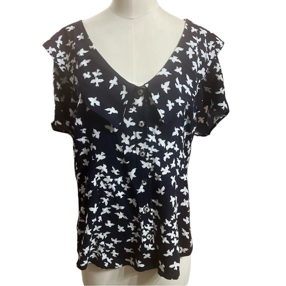 Maeve for Anthropologie Austin Wide Collar Short Sleeve Top Size 14 - Picture 3 of 6